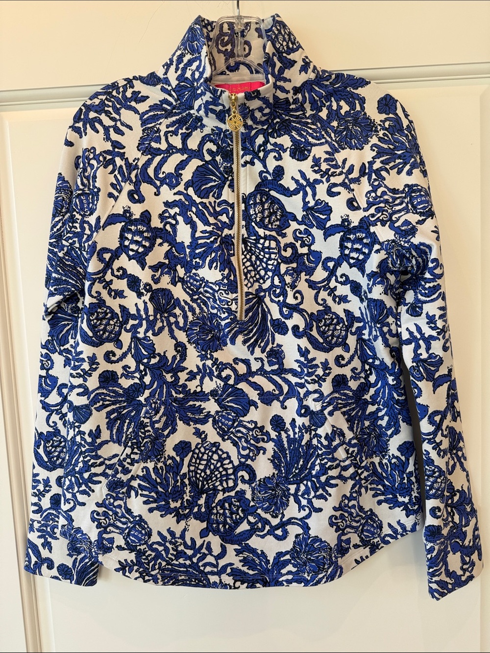 Lilly Pulitzer Blue Floral Quarter-Zip Pullover